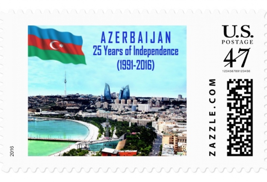 В Лос-Анджелесе выпустили марку, посвященную 25-й годовщине восстановления независимости Азербайджана