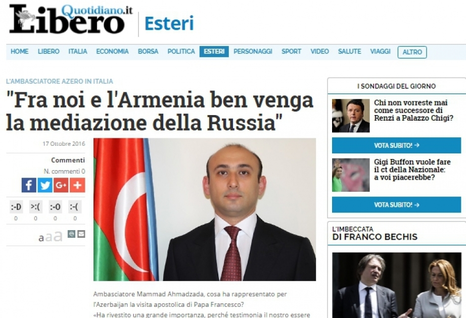 Italian Il Libero newspaper interviews Azerbaijani ambassador