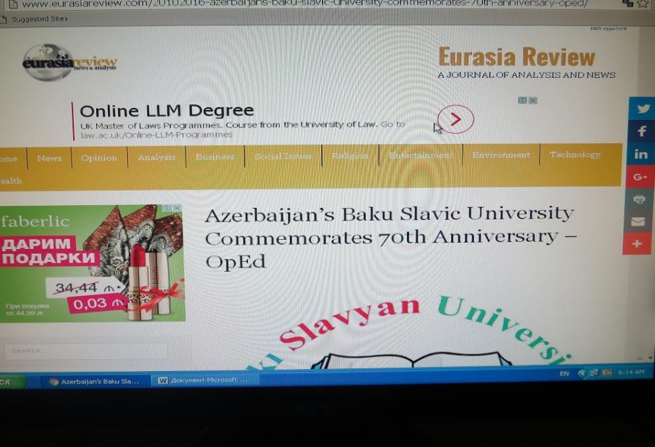 ABŞ-ın “Eurasia Review” jurnalında Bakı Slavyan Universiteti haqqında məqalə dərc olunub