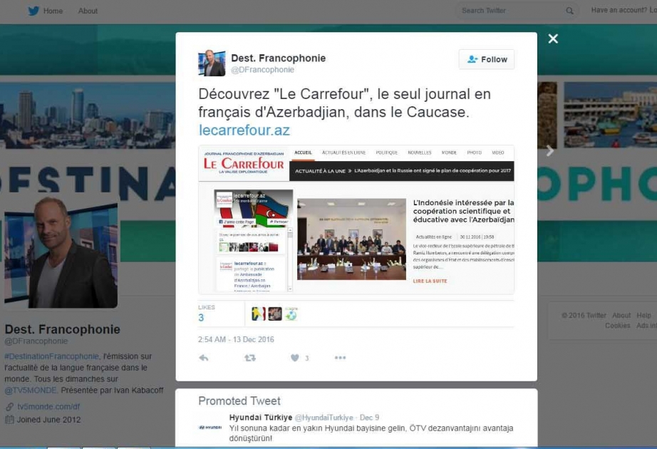 TV5Monde : découvrez «Le Carrefour», le seul journal en français d'Azerbaïdjan