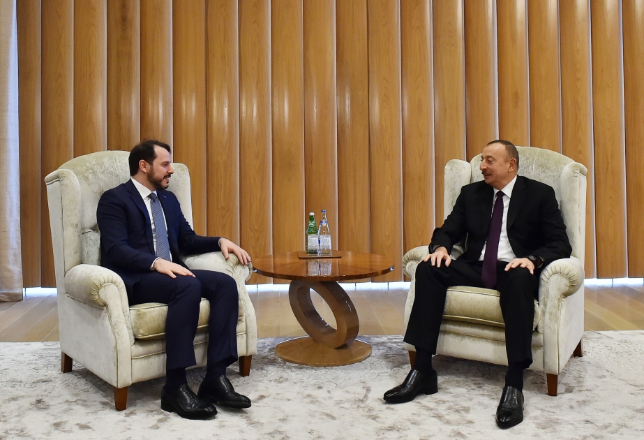 Präsident Ilham Aliyev empfängt türkischen Minister für Energetik und natürliche Ressource zum Gespräch VIDEO