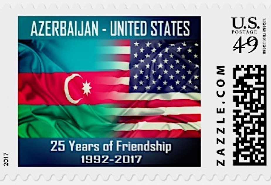 Postage stamp dedicated to 25th anniversary of Azerbaijan-U.S. diplomatic relations issued in Los Angeles