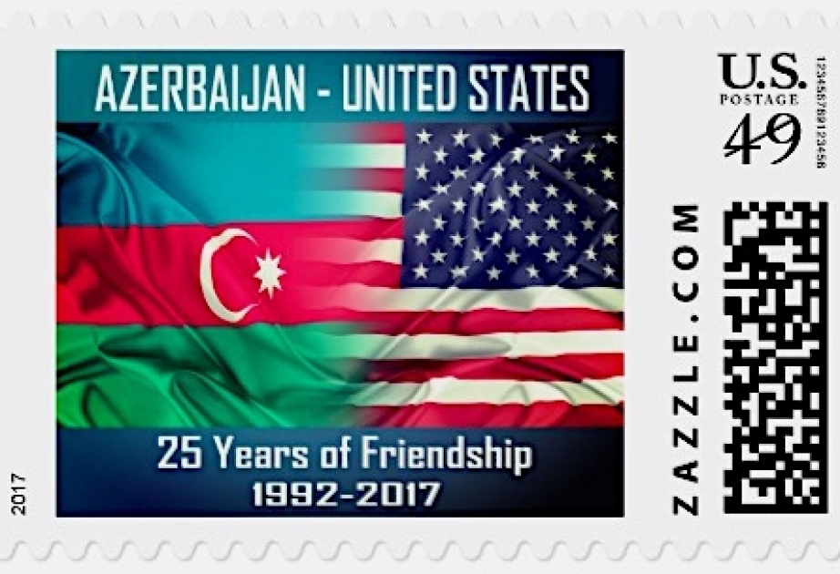 Los Angeles: Briefmarke “ USA-Aserbaidschan. 25 Jahre der Freundschaft. 1992-2017
