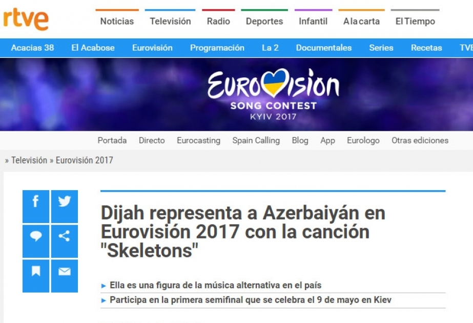 İspaniyanın RTVE telekanalı Azərbaycanın “Eurovision” müsabiqəsindəki təmsilçisi haqqında məlumat verir