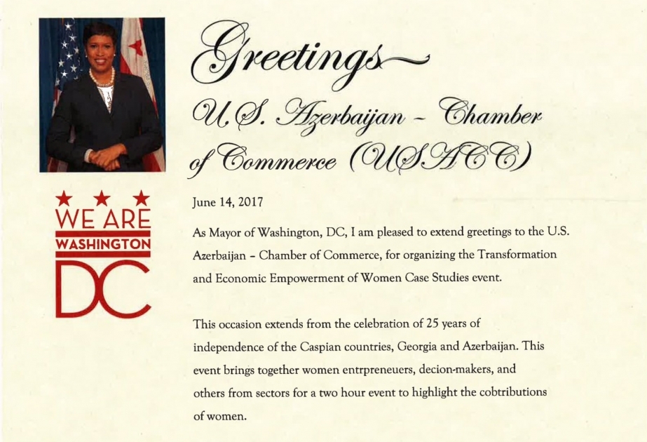 La maire de Washington salue l’activité de la Chambre de commerce Etats-Unis-Azerbaïdjan