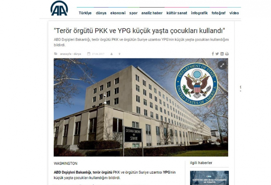 ABŞ Dövlət Departamenti: PKK və YPG terror təşkilatları azyaşlılardan istifadə edir