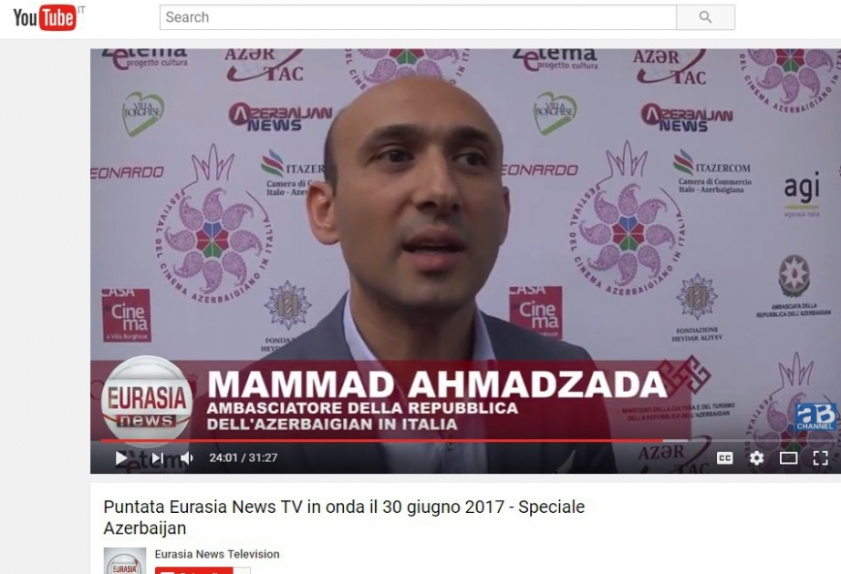 Italian TV Channel broadcasts program about Azerbaijan