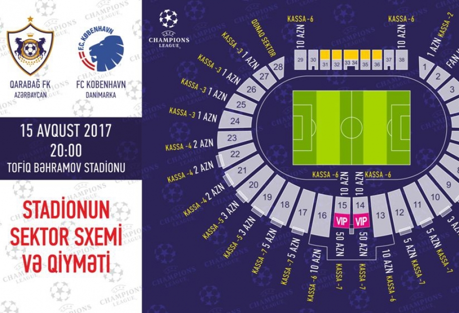 “Qarabağ” – “Kopenhagen” matçının biletləri sabahdan satışa çıxarılacaq