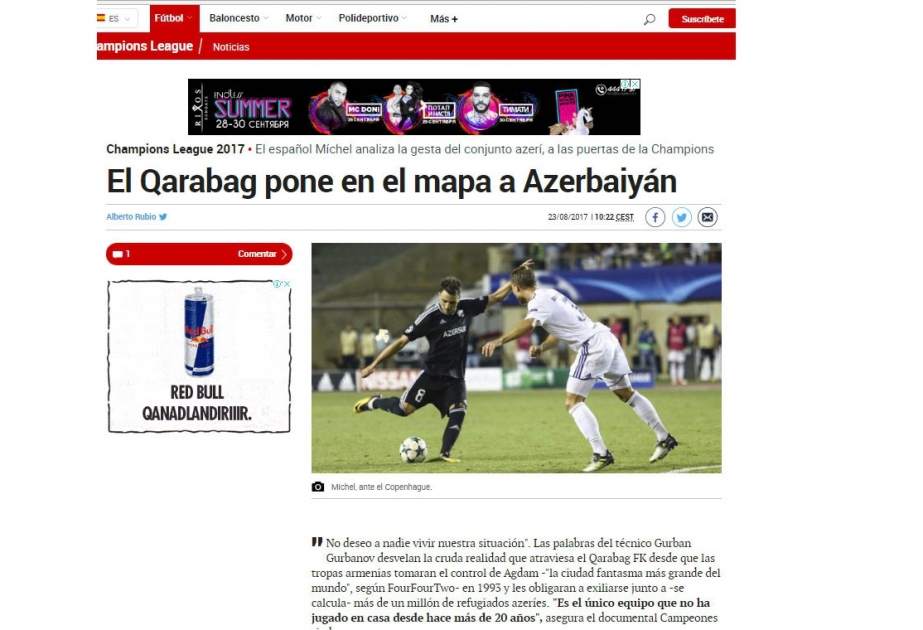 İspaniyanın “Marca” qəzeti “Qarabağ” futbol komandası haqqında məqalə dərc edib