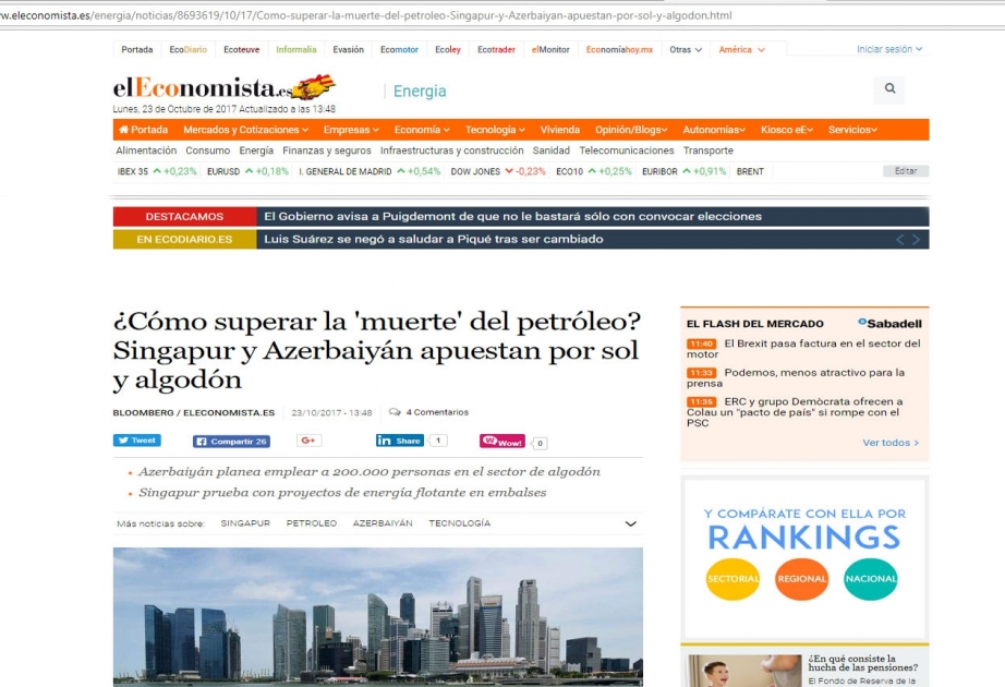 İspaniyanın “El Economista” portalı Azərbaycanda pambıqçılığın sürətli inkişafından yazır