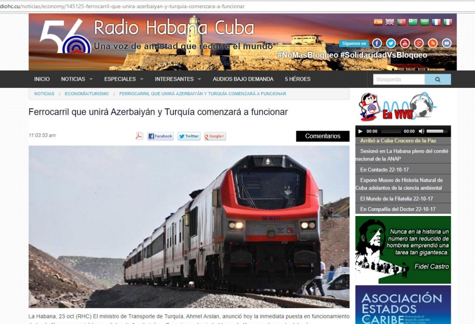 Kuba mətbuatı Bakı-Tbilisi- Qars dəmir yolu xəttinin əhəmiyyətindən yazır