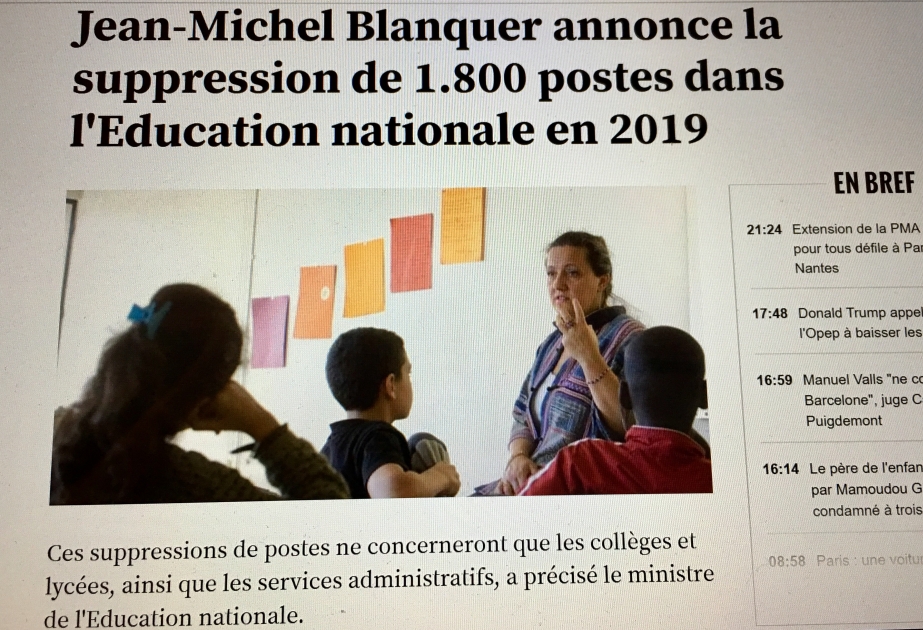 Fransa: təhsil sahəsində 1800 iş yeri ləğv ediləcək