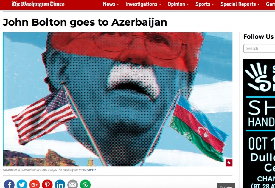 The Washington Times о скором визите Джона Болтона в Баку и стратегическом партнерстве между США и Азербайджаном