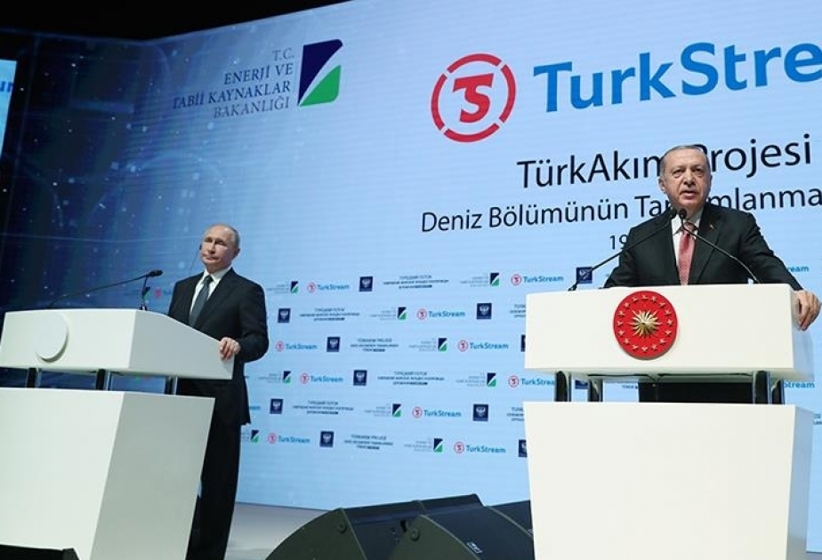 Turkey's Erdogan, Putin lay key piece of TurkStream