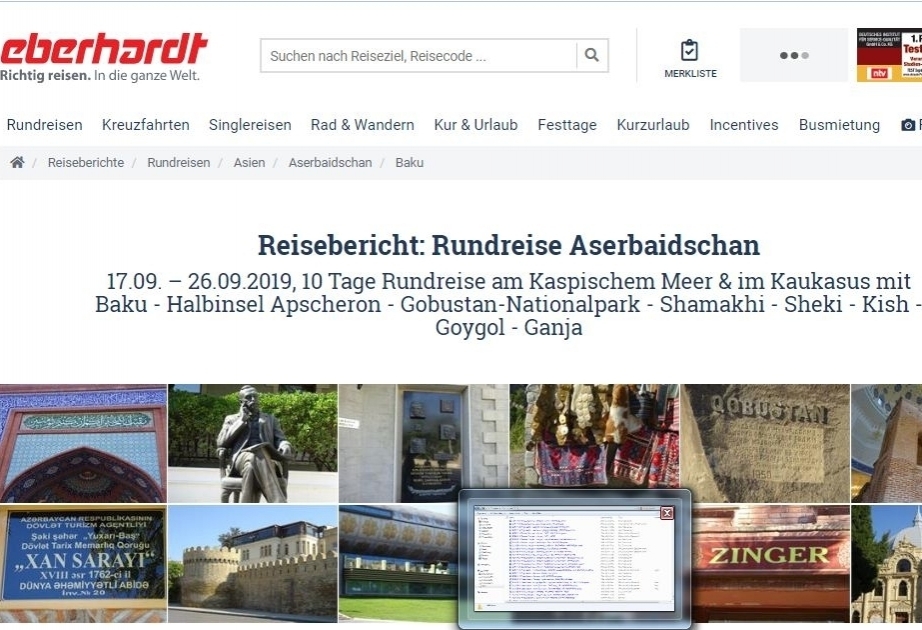 Reiseunternehmen “Eberhardt“ veröffentlicht in seinem Monatsheft Eindrücke von deutschen Touristen über Aserbaidschan