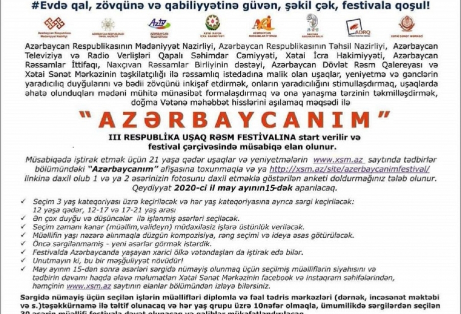 “Azərbaycanım” rəsm müsabiqəsinə qeydiyyat davam edir