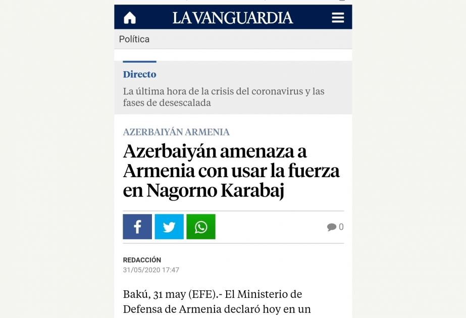“La Vanguardia”: Azərbaycan işğal olunmuş ərazilərinin azad edilməsi üçün güc işlətməyə hazırdır