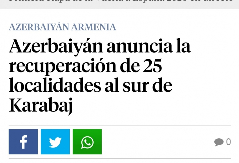 Испанское старейшее издание «La Vanguardia» пишет об освобождении Азербайджаном города Зангилан