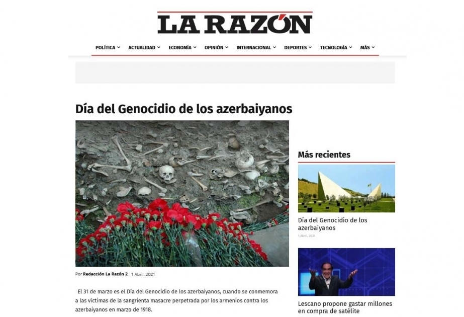 الإبادة الجماعية لأذربيجانيين في31 مارس في صحافة بيرو