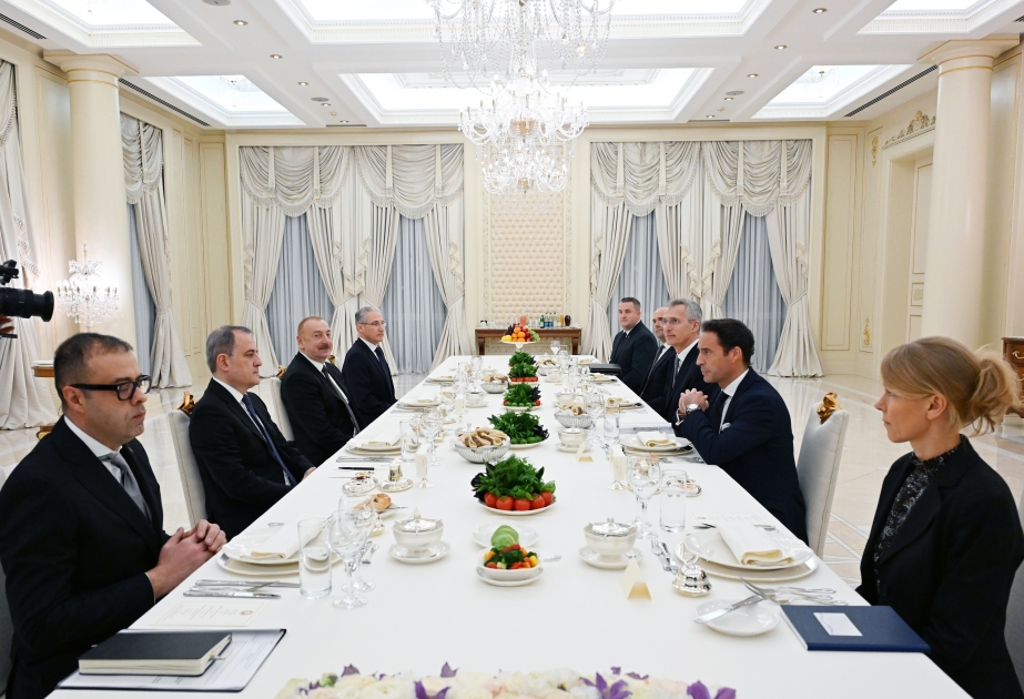 Состоялась встреча Президента Ильхама Алиева с генеральным секретарем НАТО в расширенном составе в ходе ужина ВИДЕО