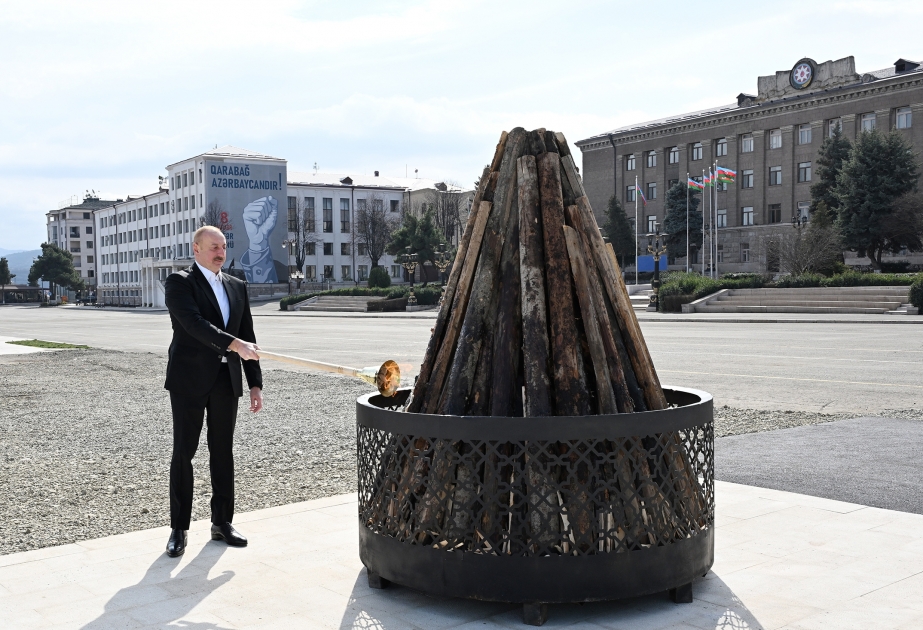 President Ilham Aliyev lit Novruz bonfire in the city of Khankendi and congratulated the people of Azerbaijan on the occasion of the holiday VIDEO