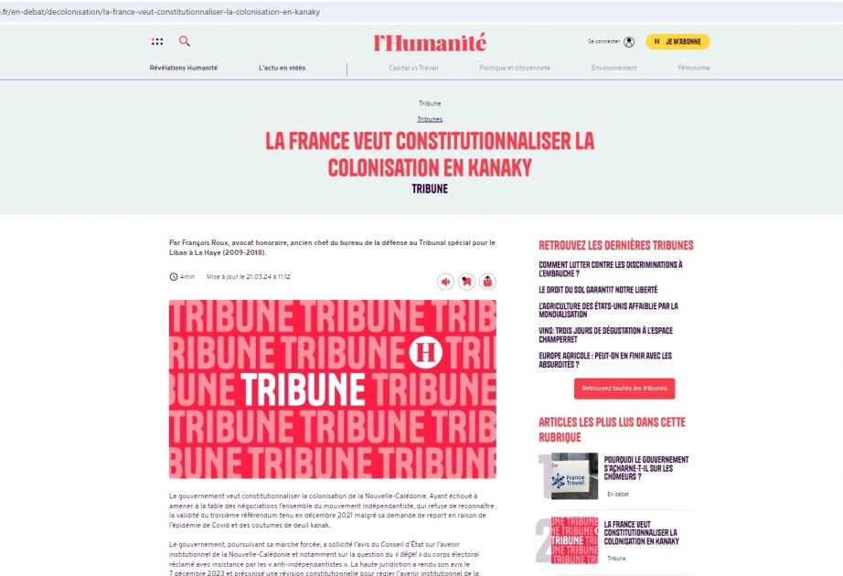 François Roux: La France veut constitutionnaliser la colonisation en Kanaky