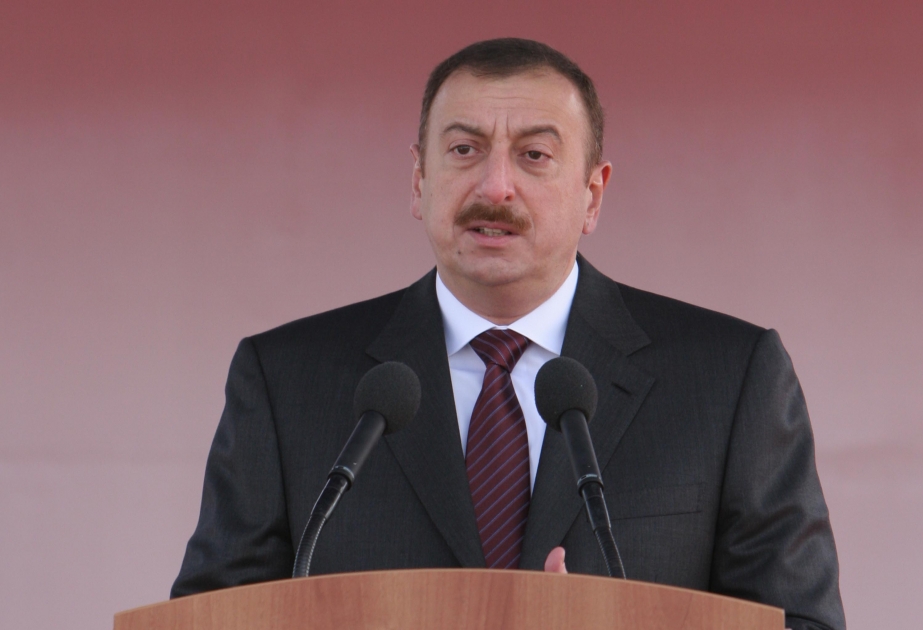 OĞUZ-QƏBƏLƏ-BAKI SU KƏMƏRİNİN TƏMƏLİNİN QOYULMASI MƏRASİMİNDƏ AZƏRBAYCAN PREZİDENTİ İLHAM ƏLİYEVİN NİTQİ