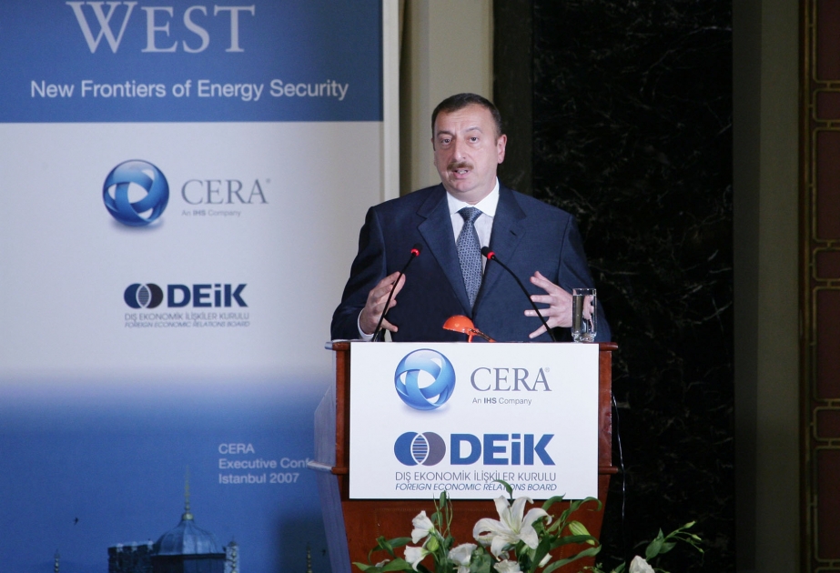 AZƏRBAYCAN PREZİDENTİ İLHAM ƏLİYEVİN İSTANBULA SƏFƏRİ “ŞƏRQ QƏRBLƏ QARŞILAŞIR: ENERJİ TƏHLÜKƏSİZLİYİNDƏ YENİ HÜDUDLAR” MÖVZUSUNDA 10-CU İLLİK KONFRANSDA AZƏRBAYCAN PREZİDENTİ İLHAM ƏLİYEVİN ÇIXIŞI