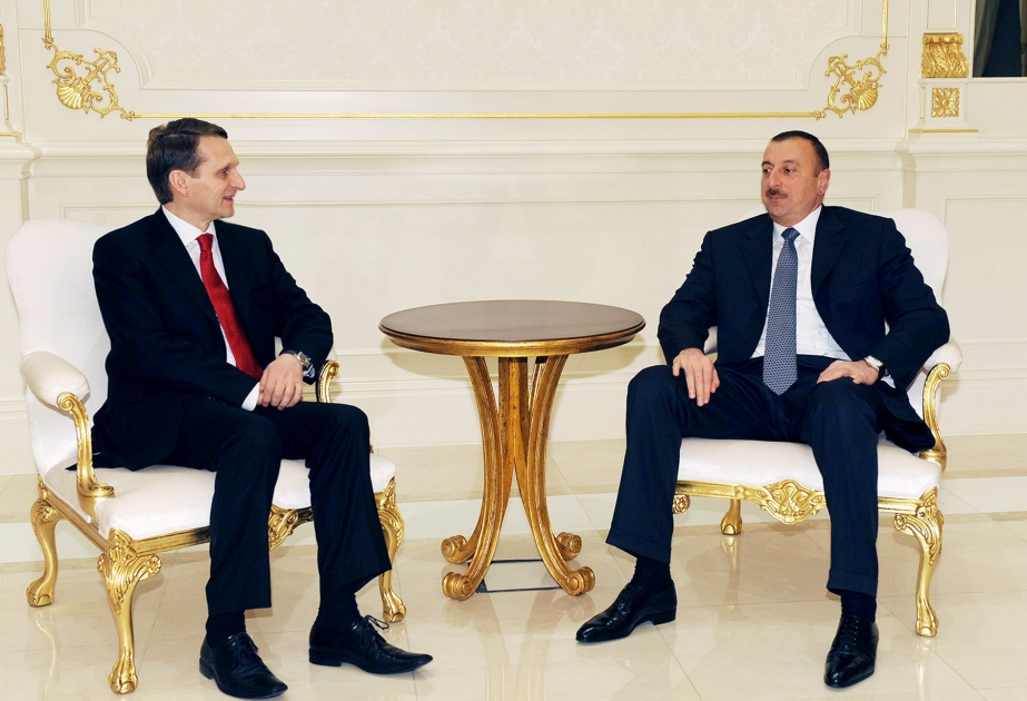 AZƏRBAYCAN PREZİDENTİ İLHAM ƏLİYEV RUSİYA FEDERASİYASI PREZİDENTİ ADMİNİSTRASİYASININ RƏHBƏRİ SERGEY NARIŞKİNİ QƏBUL ETMİŞDİR