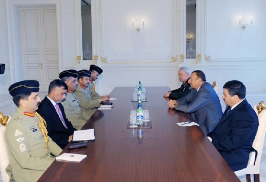 AZƏRBAYCAN PREZİDENTİ İLHAM ƏLİYEV PAKİSTAN SİLAHLI QÜVVƏLƏRİNİN BİRLƏŞMİŞ QƏRARGAHLAR KOMİTƏSİNİN SƏDRİ GENERAL TARİQ MƏCİDİN BAŞÇILIQ ETDİYİ NÜMAYƏNDƏ HEYƏTİNİ QƏBUL ETMİŞDİR