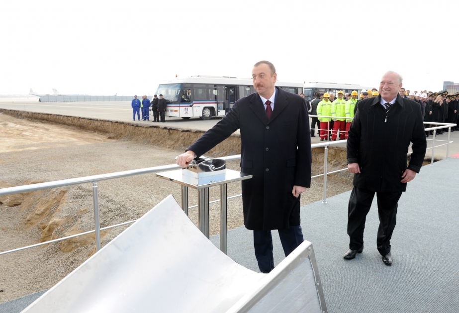 Prezident İlham Əliyev Heydər Əliyev Beynəlxalq Aeroportunda yeni aerovağzal kompleksinin təməlqoyma mərasimində iştirak etmişdir