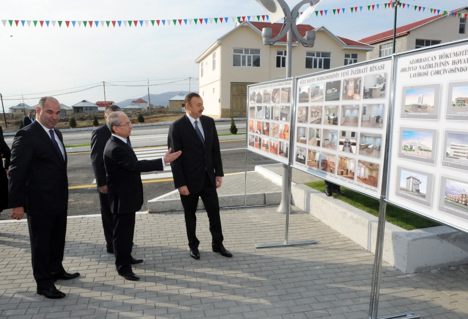 Oğuz Rayon Məhkəməsinin yeni inzibati binası istifadəyə verilmişdir Prezident İlham Əliyev mərasimdə iştirak etmişdir