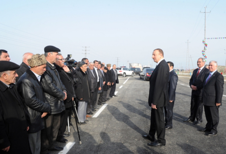 Le Président Ilham Aliyev a participé à l’inauguration de la route Kürsenghi – Yolustu à Salyan