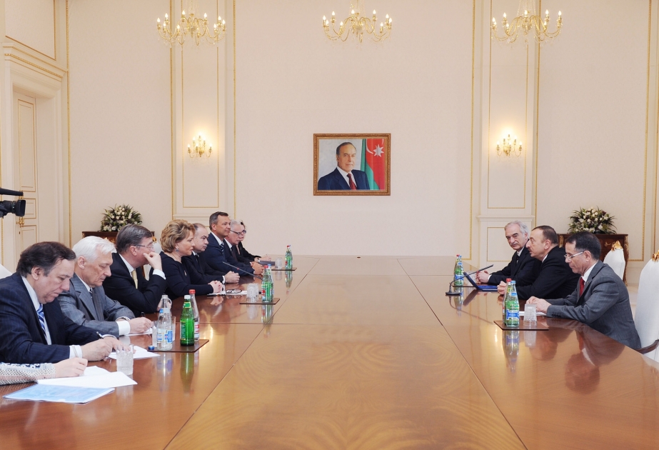 Azərbaycan Prezidenti İlham Əliyev Rusiya Federal Məclisi Federasiya Şurasının sədri Valentina Matviyenkonun başçılıq etdiyi nümayəndə heyətini qəbul etmişdir