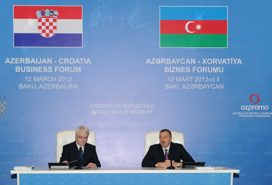 Bakıda Azərbaycan-Xorvatiya biznes forumu keçirilmişdirAzərbaycan Prezidenti İlham Əliyev və Xorvatiya Prezidenti İvo Yosipoviç biznes forumda iştirak etmişlər