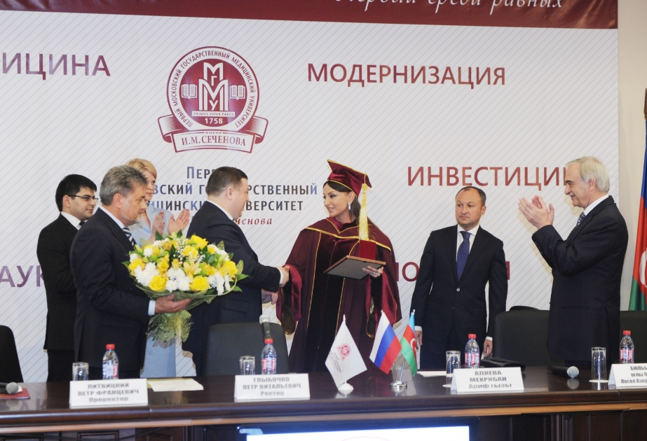 Azerbaijan`s first lady receives diploma of Honorary Professor of First Moscow State Medical University after Sechenov