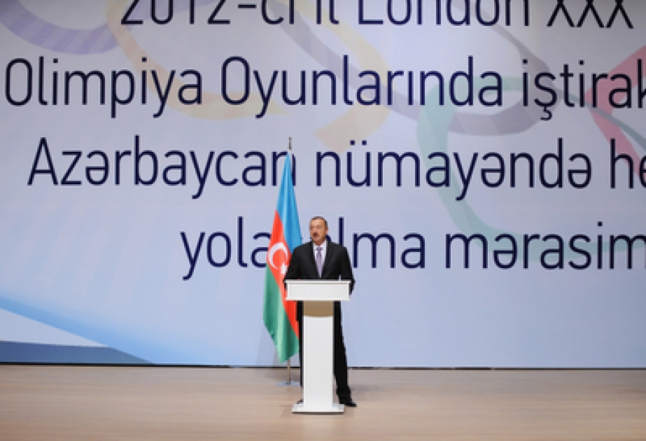 Cérémonie de départ de la délégation azerbaïdjanaise qui participera aux Jeux Olympiques d’été de LondresLe président azerbaïdjanais Ilham Aliyev a participé à la cérémonie