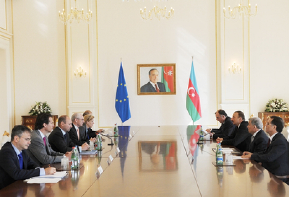 La rencontre du président azerbaïdjanais Ilham Aliyev et du président du Conseil européen Herman Van Rompuy avec la participation des délégations
