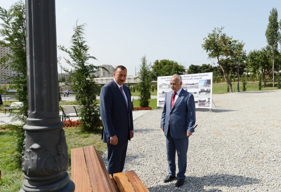 Azərbaycan Prezidenti İlham Əliyev paytaxtın Heydər Əliyev prospekti ilə Ələddin Quliyev küçəsinin kəsişməsində salınan yeni parkda görülən işlərlə tanış olmuşdur