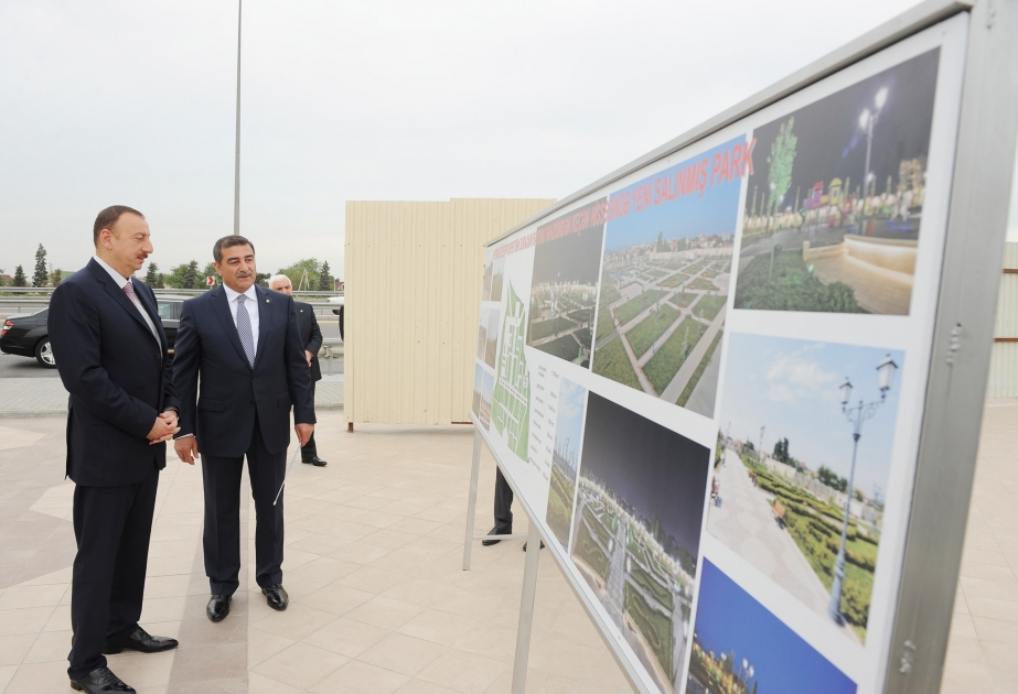 Prezident İlham Əliyev Heydər Əliyev prospektinin Suraxanı rayonu ərazisindən keçən hissəsində yeni salınmış parkın açılışında iştirak etmişdir