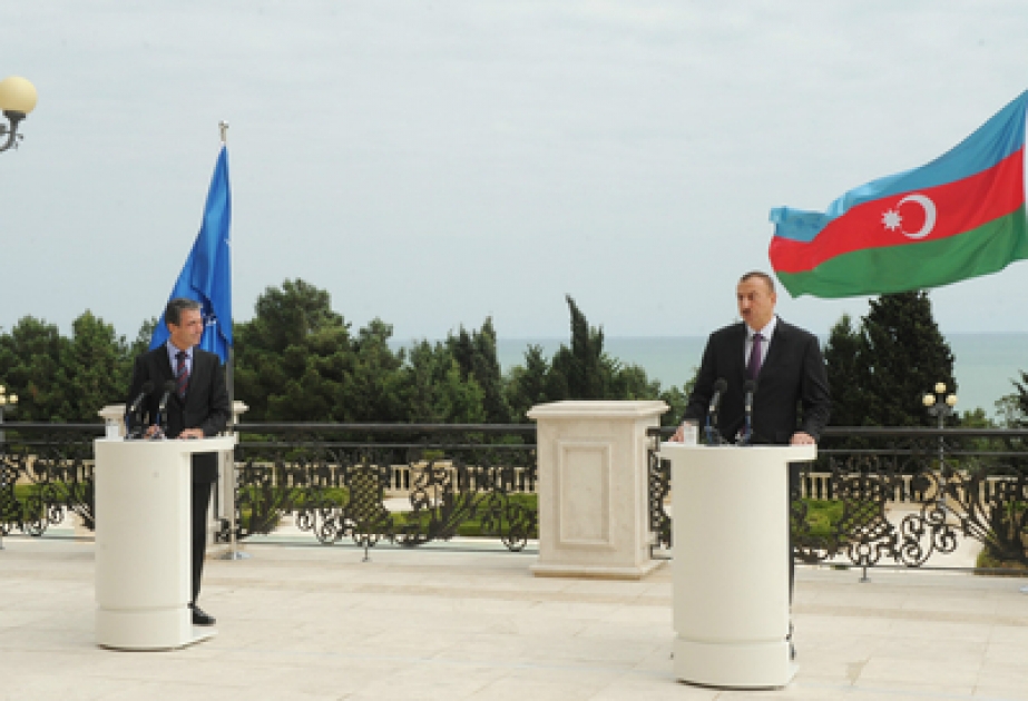 La conférence de presse conjointe du président azerbaïdjanais M. Ilham Aliyev et de M. Anders Fogh Rasmussen, secrétaire général de l’OTAN