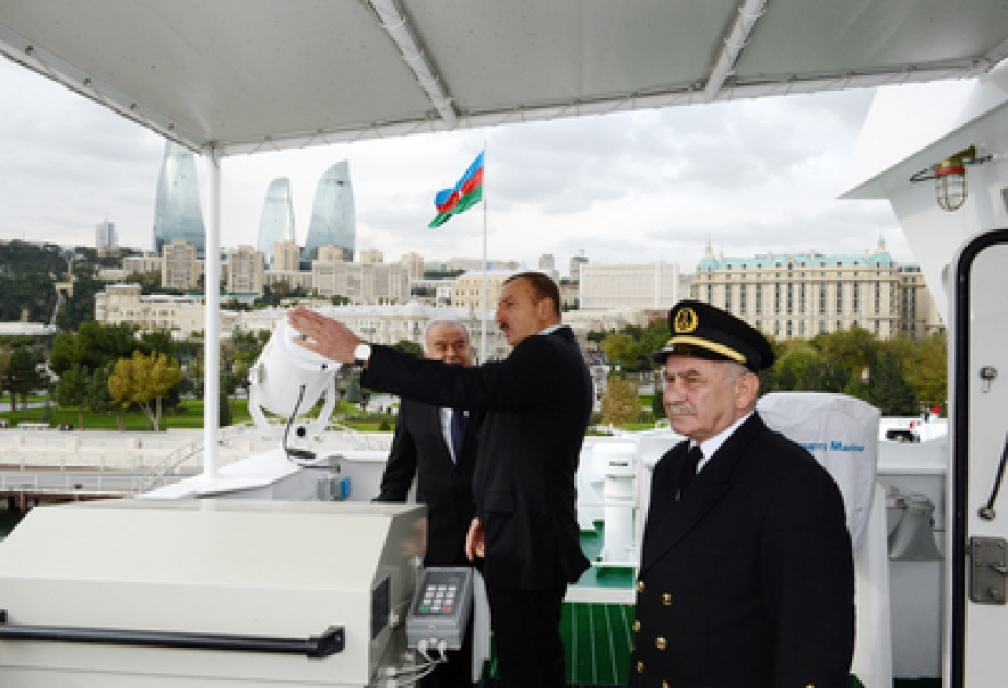 Le président azerbaïdjanais M. Ilham Aliyev a participé à la cérémonie de la mise en exploitation des navires «Balaken» et «Barda» de la Navigation maritime de la mer Caspienne
