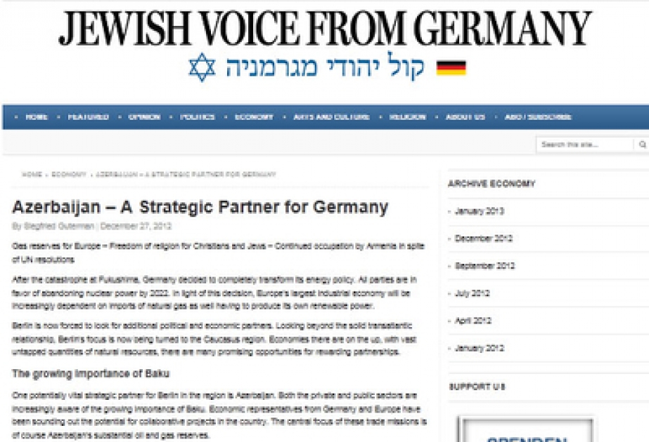 L’Azerbaïdjan est le partenaire stratégique de l’Allemagne