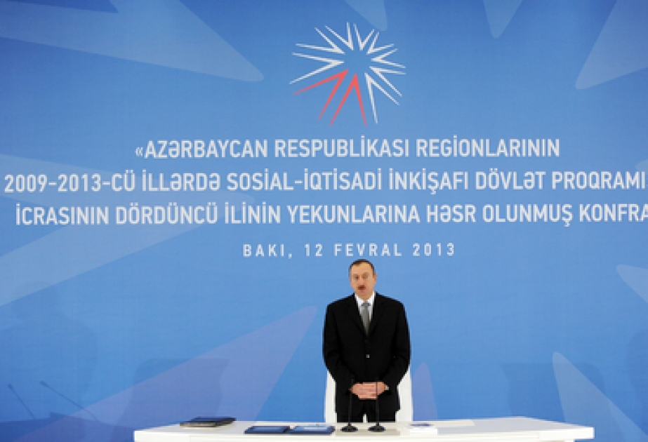 Une conférence consacrée au bilan de la quatrième année de la mise en œuvre du «Programme d’Etat pour le développement socio-économique des régions de la République d’Azerbaïdjan dans les années 2009-2013» s’est tenue sous la présidence du président Ilham Aliyev