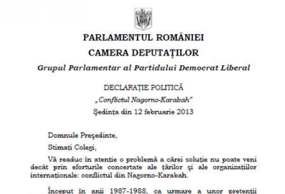 Parlement roumain La chambre des députés Groupe parlementaire du Parti démocrate – libéralDECLARATION POLITIQUE