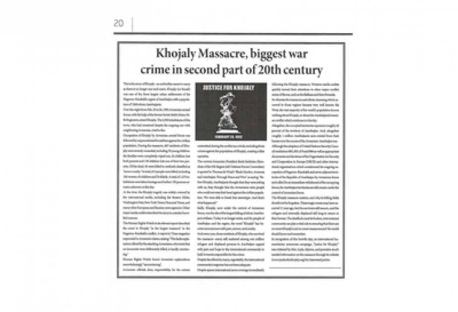 “Korea Times” newspaper publishes article on Khojaly genocide