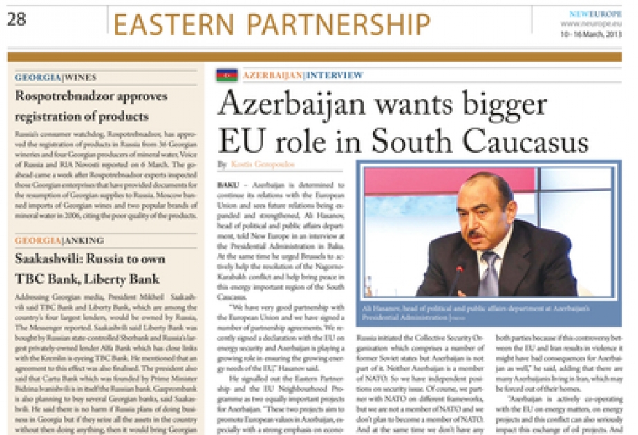 L’Azerbaïdjan souhaite que l’UE mène une stratégie plus active au Caucase du Sud