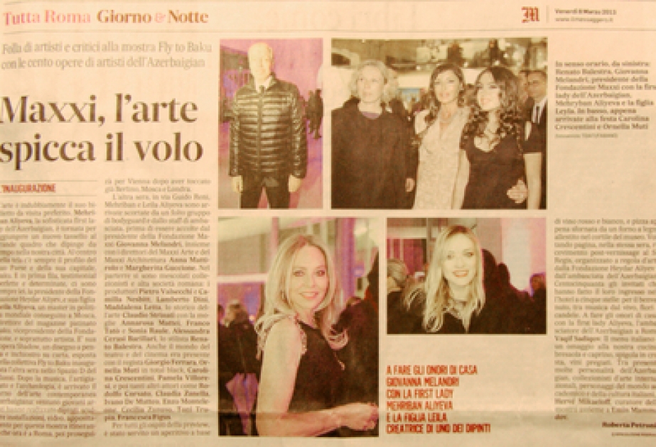 Un article consacré à l’inauguration de l’exposition «Envolez-vous pour Bakou» publié dans un journal italien