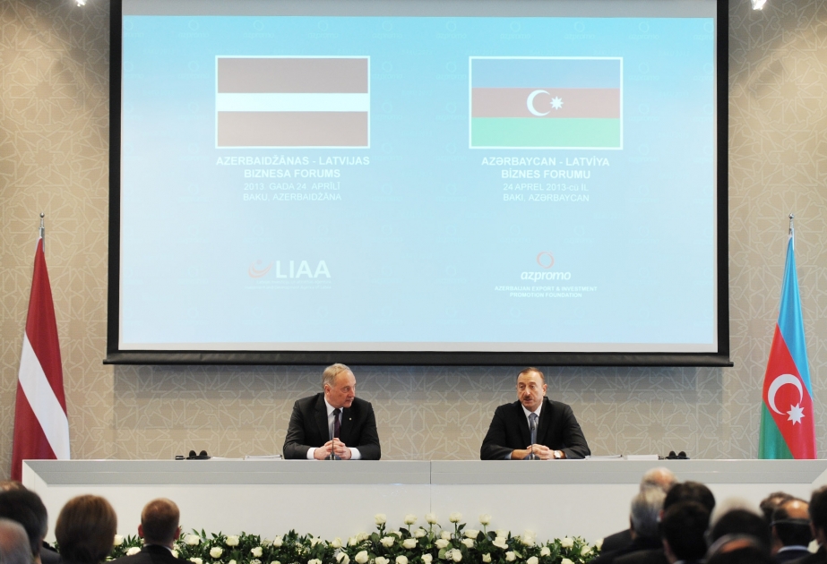 Prezidentlər İlham Əliyev və Andris Berzinş Azərbaycan-Latviya biznes forumunda iştirak etmişlər VIDEO
