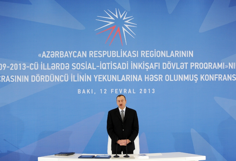 Prezident İlham Əliyevin sədrliyi ilə “Azərbaycan Respublikası regionlarının 2009-2013-cü illərdə sosial-iqtisadi inkişafı Dövlət Proqramı”nın icrasının dördüncü ilinin yekunlarına həsr olunmuş konfrans keçirilmişdir